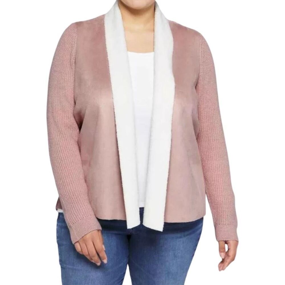 Lety & Me Shayla Faux Suede Long Sleeve Open Front Cardigan - Size Large